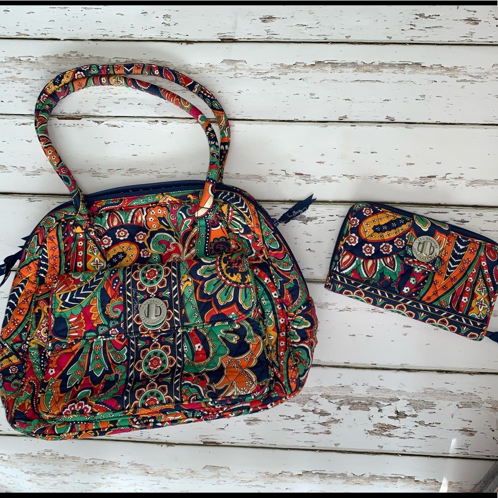 Vera Bradley Venetian Paisley Turn Lock Satchel and Turn Lock Wallet